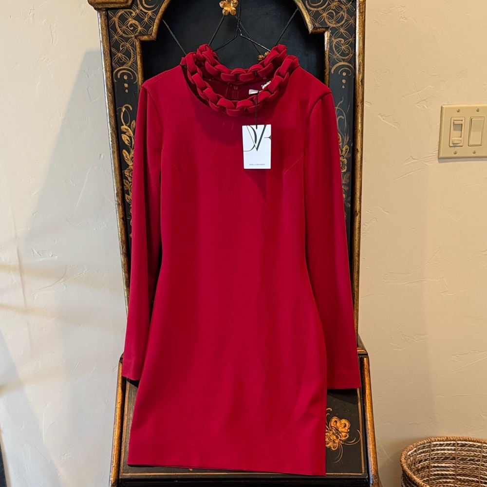 Diane Von Furstenberg Red Dress with Ruffled Collar